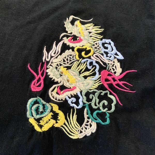 良品 東洋エンタープレイズ 豪華刺繍 肉厚刺繍 龍刺繍 両面 半袖 tシャツ メンズ M相当 ブラック オールド スカジャン_画像5