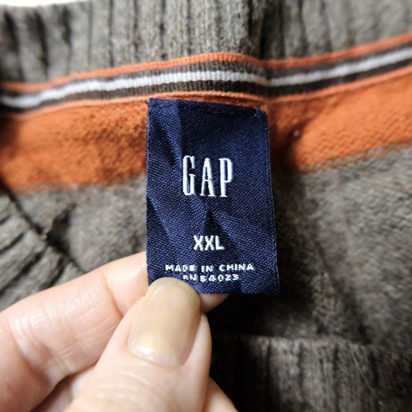 00's ギャップ GAP 太ボーダー クルーネック コットン ニットセーター (XXL) タン×オレンジ系 ウール混 00年代 旧タグ オールド 2007年製_画像8