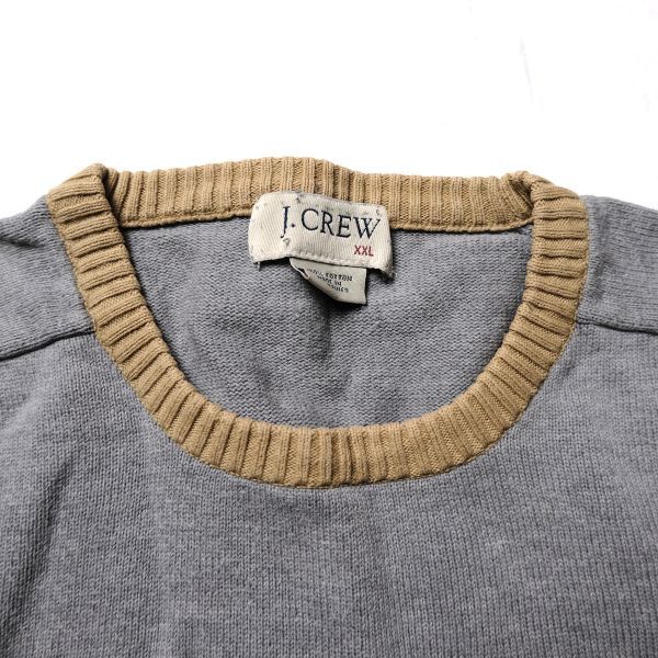 90's 00's Jクルー J.CREW クルーネック コットン ニットセーター (XXL) 灰×カーキ系 2トーンカラー 無地 90年代 00年代 旧タグ オールド