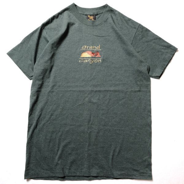 90's USA製 グランドキャニオン ボーダー スーベニア tシャツ 半袖 (M) 緑×灰 90年代 アメリカ製 オールド シングルステッチ 土産_画像2