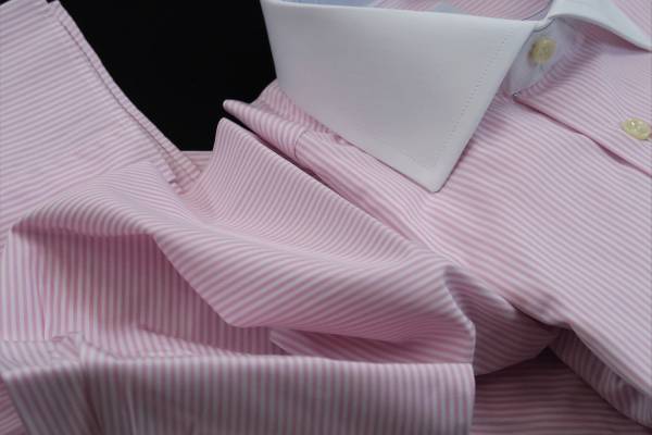 バーゲンで  43－94 XL ピンクなストライプ海島綿 ★クレリックシャツDANROMAイタリアシャツワイドSKY154_62 ドレスシャツ、ワイシャツ