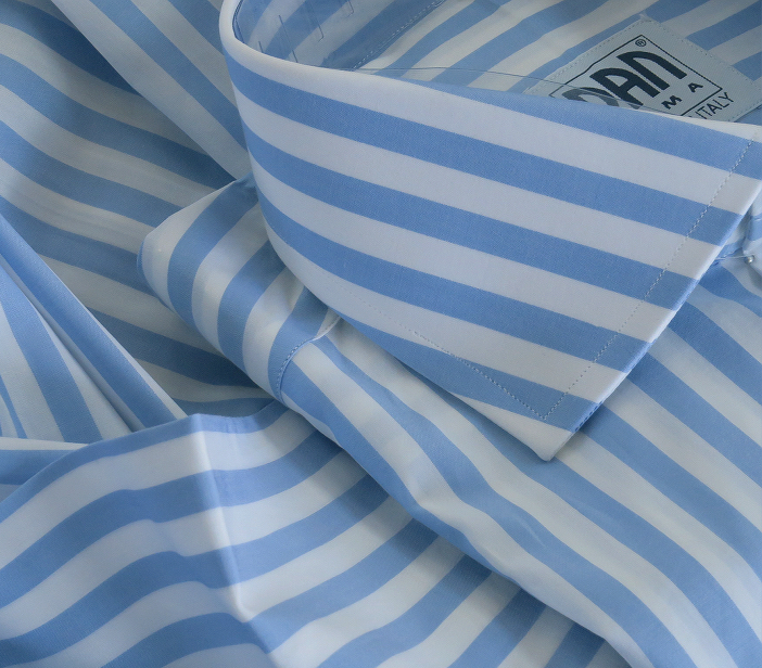 イタリアシャツ DANROMA ワイドカラーロンスト ZEPHIR 日本最大級の品揃え CELESTE 120番手双糸 大胆にして爽快 大注目 ブルーな幅広ロンドンストライプ 44-94 XL