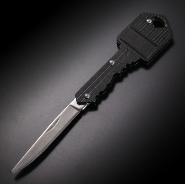 【即落送料無料】鍵型ナイフ スチール ブラック + ROTHCO ドッグタグ用ボールチェーン 62cm
