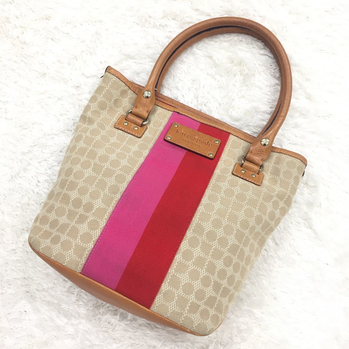 kate spade NEW YORK ケイトスペード ニューヨーク ハンドバッグ トートバッグ キャンバス レザーバッグ 裏地総柄 ドット 水玉 レディース