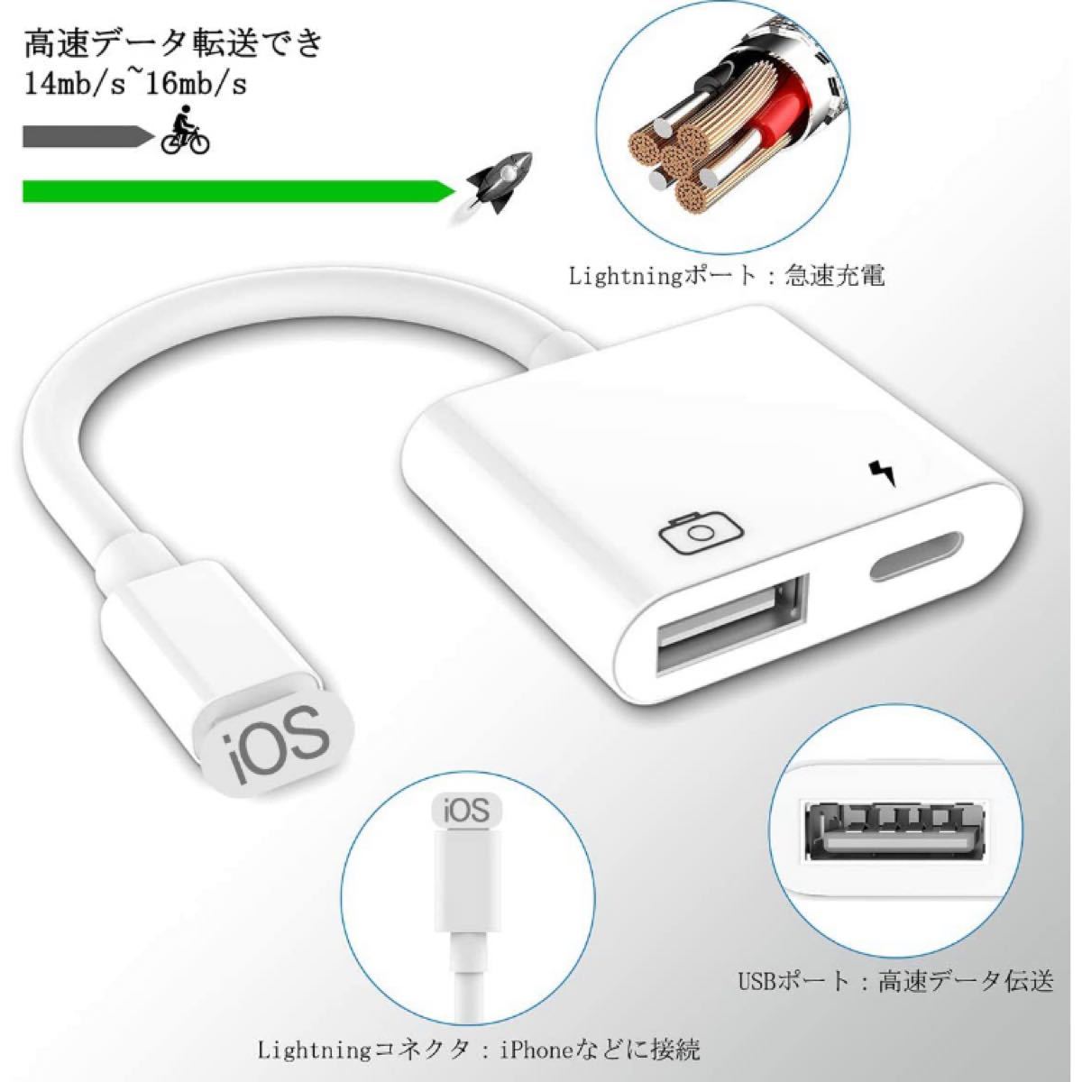 iPhone USB 変換 アダプタ Lightning USB 変換 ケーブル