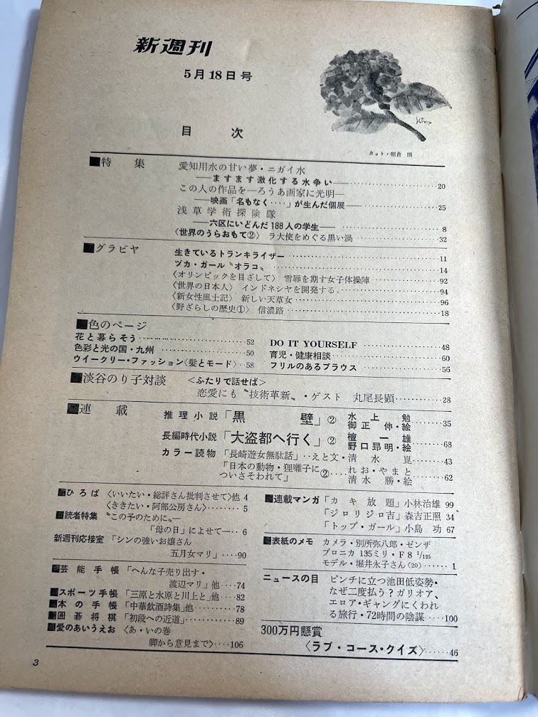 【送料無料】新週刊 昭和36年5月18日号 創刊2号 小島功 淡谷のり子 清水崑 水上勉 檀一雄_画像2