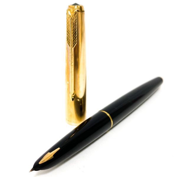 パーカー 万年筆 PARKER 61 P 1/10 12KGF 12金張りキャップ MADE IN USA ゴールド × ブラック ビンテージ 当時物 筆記用具 J401