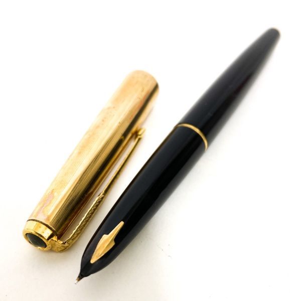 パーカー 万年筆 PARKER 61 P 1/10 12KGF 12金張りキャップ MADE IN USA ゴールド × ブラック ビンテージ 当時物 筆記用具 J401