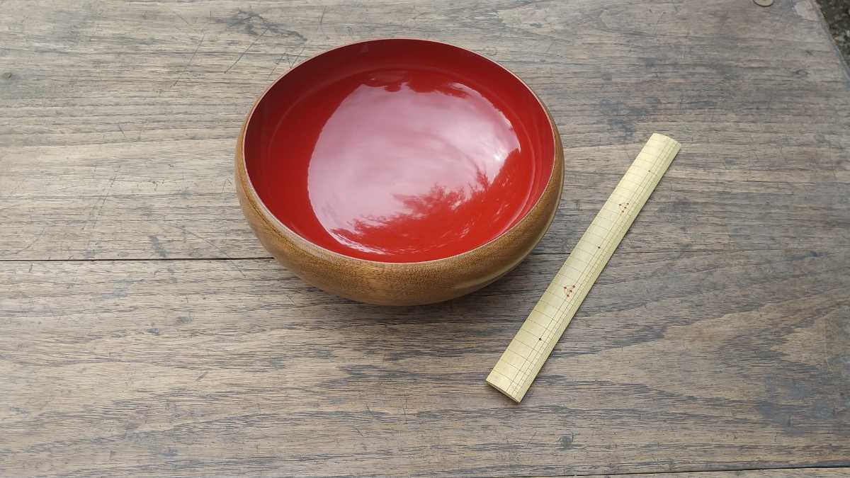 欅木地ろくろ挽き内朱塗 菓子鉢 菓子器 未使用 保管品 昭和のデットストック