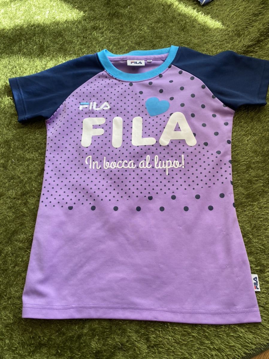 ☆中古☆FILA フィラ ハートデザイン半袖Tシャツ、150、パープル