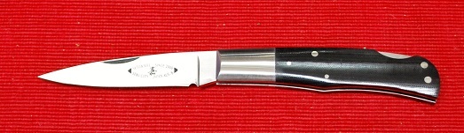 No.4JH/BM 4”ホーン・ブラックマイカルダー柄・”YOSHI　KNIFE　AUS-8 Blade:65mm・Closed:90mm・黒ナイロンシース付