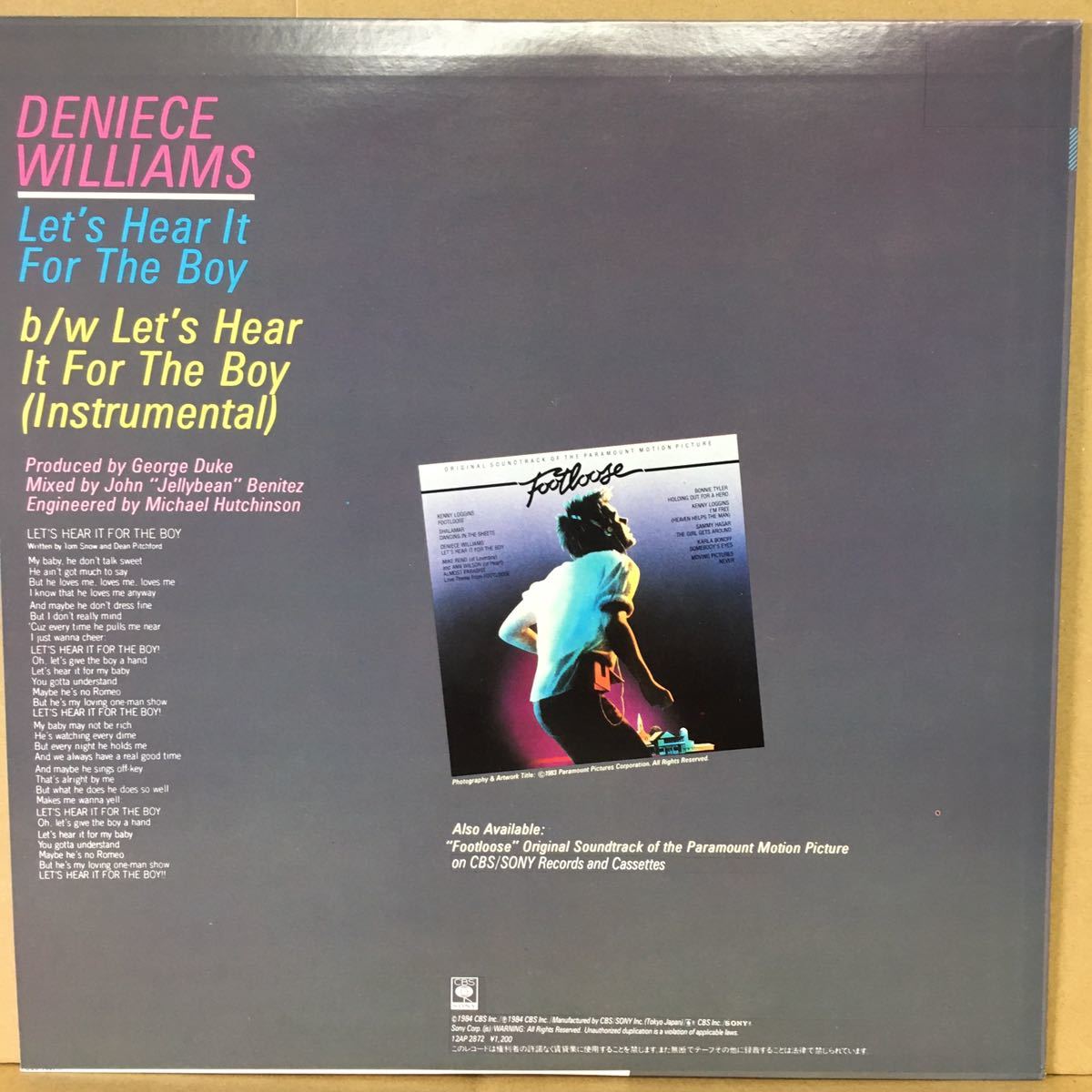 新品同様 12' 超美品　DENIECE WILLIAMS / LET'S HEAR IT FOR THE BOY_画像2