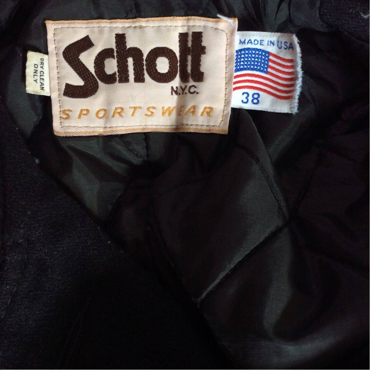 【made in USA】ショット SCHOTT ダブル ピーコート 38（M）黒 ブラック 旧タグ メルトン 肉厚ウール 米国製 Pコート ヴィンテージ 古着_画像10