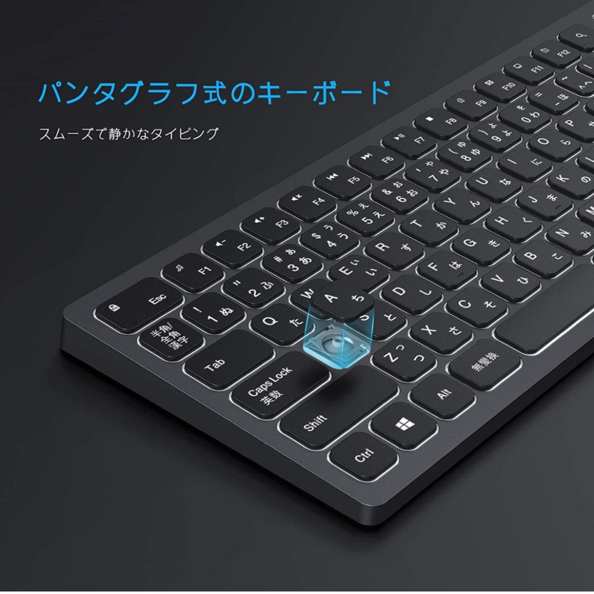 ワイヤレスキーボード マウスセット 白いバックライト付き 日本語配列 静音