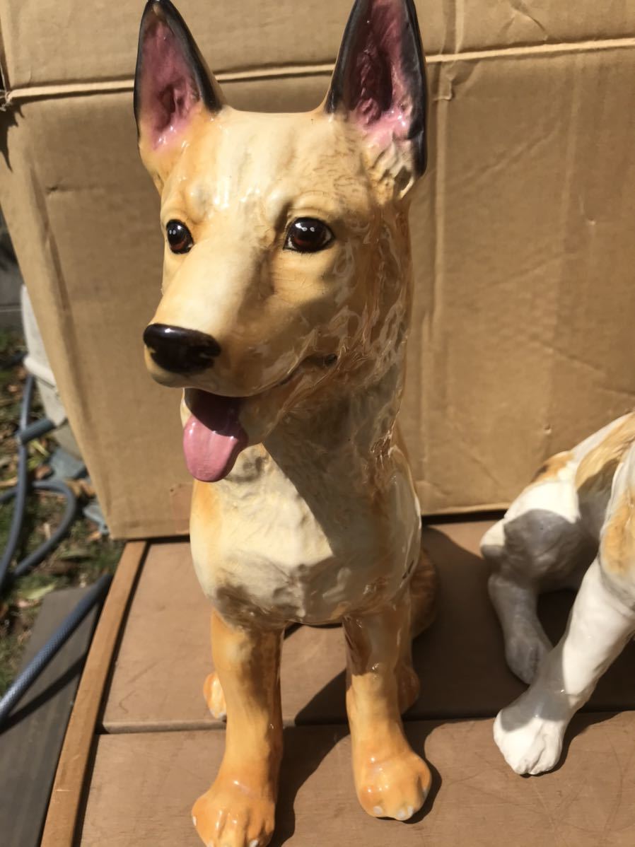 ヤフオク 陶器製 置物 犬2匹セット ヤフオク 陶器製 置物 犬2匹セット