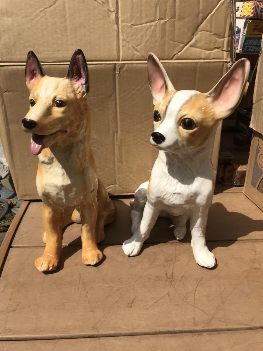 ヤフオク 陶器製 置物 犬2匹セット ヤフオク 陶器製 置物 犬2匹セット