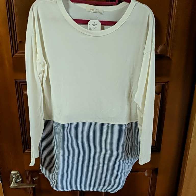 新品タグ付き 未使用 chocol raffine robe 裾切替ロングT Stripe Navy
