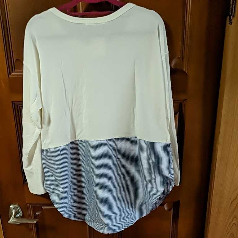 新品タグ付き 未使用 chocol raffine robe 裾切替ロングT Stripe Navy