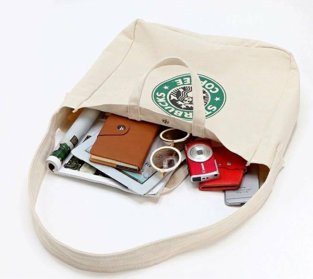 スターバックス トートバッグ キャンバストートバッグ スタバ Starbucks ショルダーバッグ 海外 人気 帆布 ホワイト