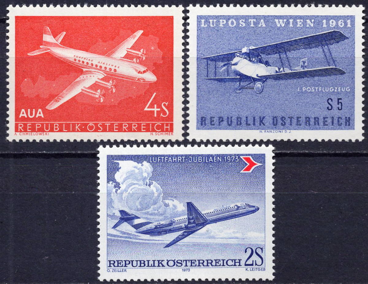 *1958-73 year Austria - [ Austria. airplane repeated .]1 kind .+[ mail airplane ]1 kind .+[ most the first international mail transportation service ]1 kind . not yet (NH)*ZK-496