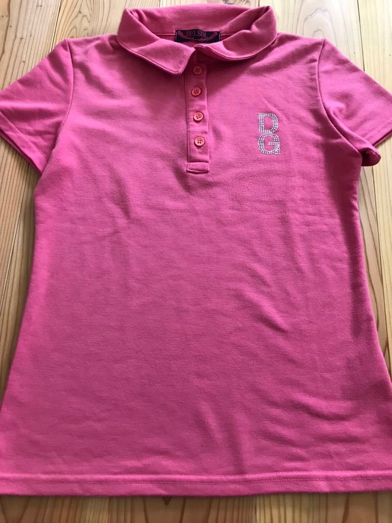 送料込み！DELSOL GOLF デルソルゴルフ ストーン 半袖ポロシャツ ピンク Mサイズ ストーン バックプリント ゴルフ ゴルフウェア