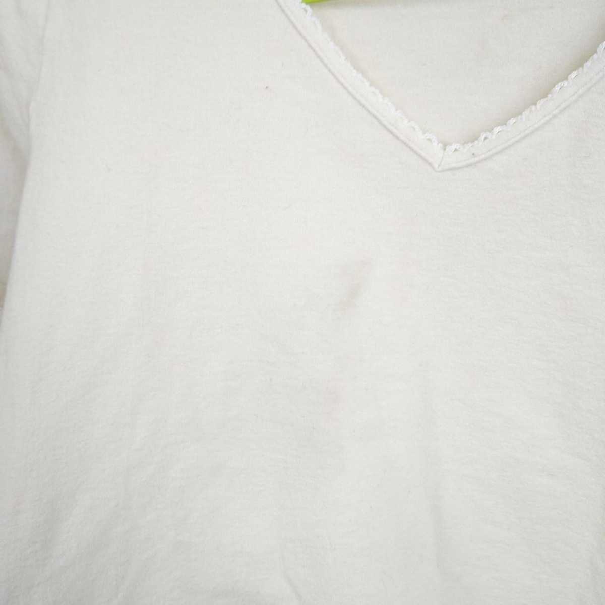 F2145L*JILL STUART Jill Stuart * размер M короткий рукав футболка футболка cut and sewn белый женский простой сделано в Японии одноцветный V шея 
