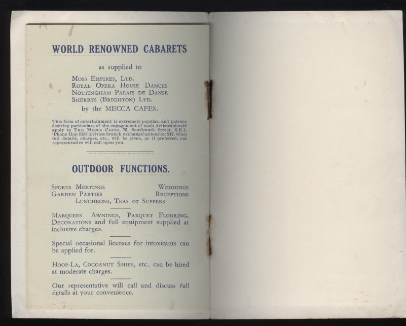 ロンドン メッカカフェキャバレー 営業案内1冊 THE MECCA CAF CABARETS 1960年代　：イギリス英国 ボールルーム ダンス ナイトクラブ_画像8