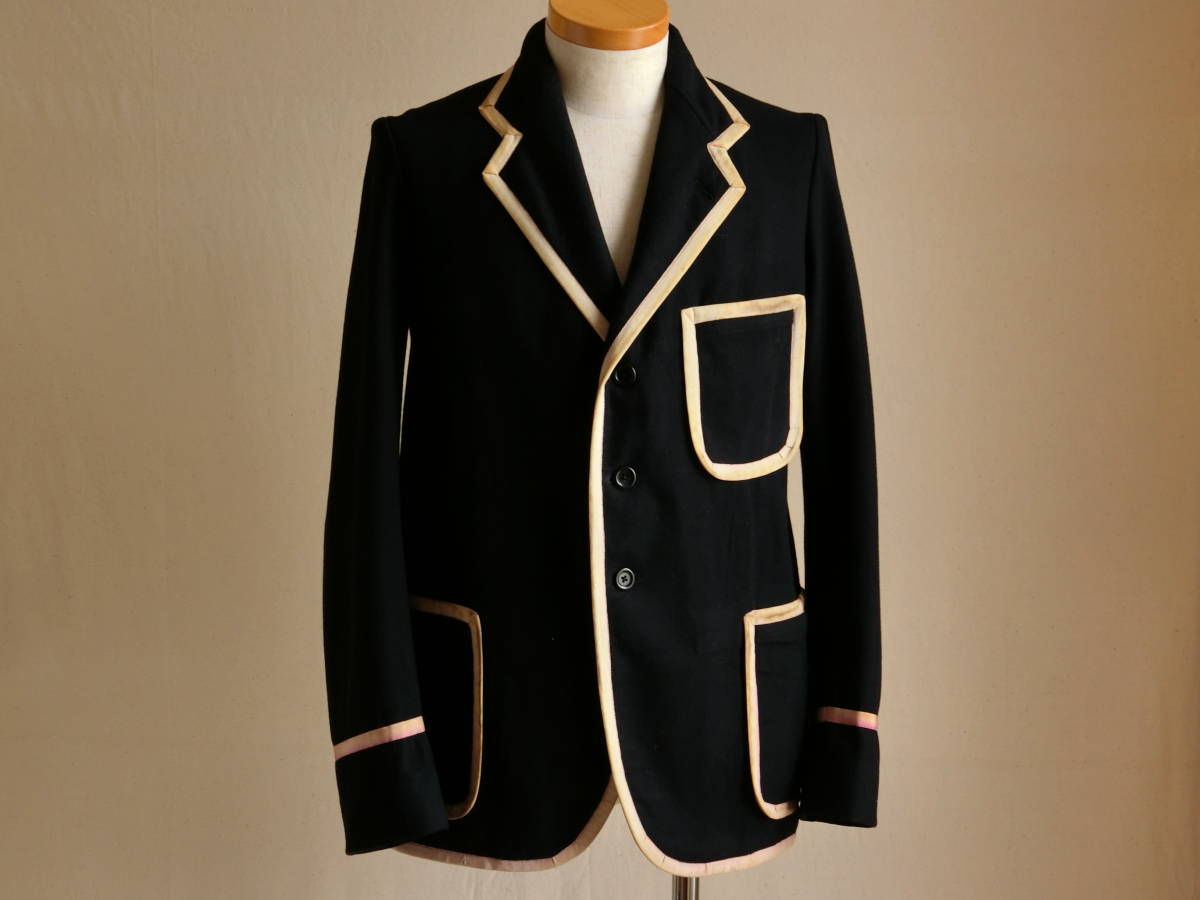 1930s England navy wool tailored jacket Vintage trimming college blaser piping 40sbo-ta- rugby rare 