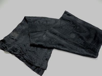 帯揚 夏用 正絹 喪服用 絽 黒 植物文 中古美品 oa3★喜香★