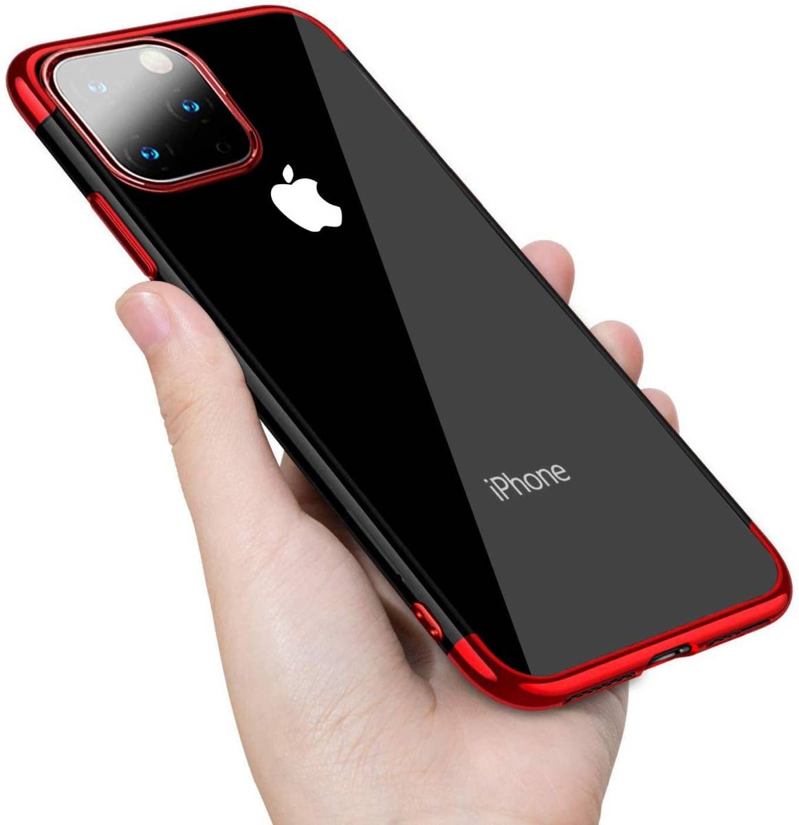 【セット】ケース＋フィルム(iPhone 11ProMax 赤枠 透明 ケース薄型 軽量 スリム+(のぞき見防止フィルム アイホンアイフォン_画像2