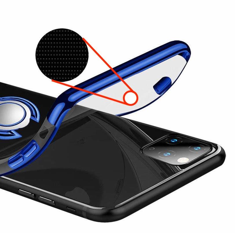 【セット】ケース＋フィルム)iPhone 11ProMax 用青枠 透明 ブルー リング付きケース クリア (透明強化ガラスフィルム) アイホン アイフォン_画像6