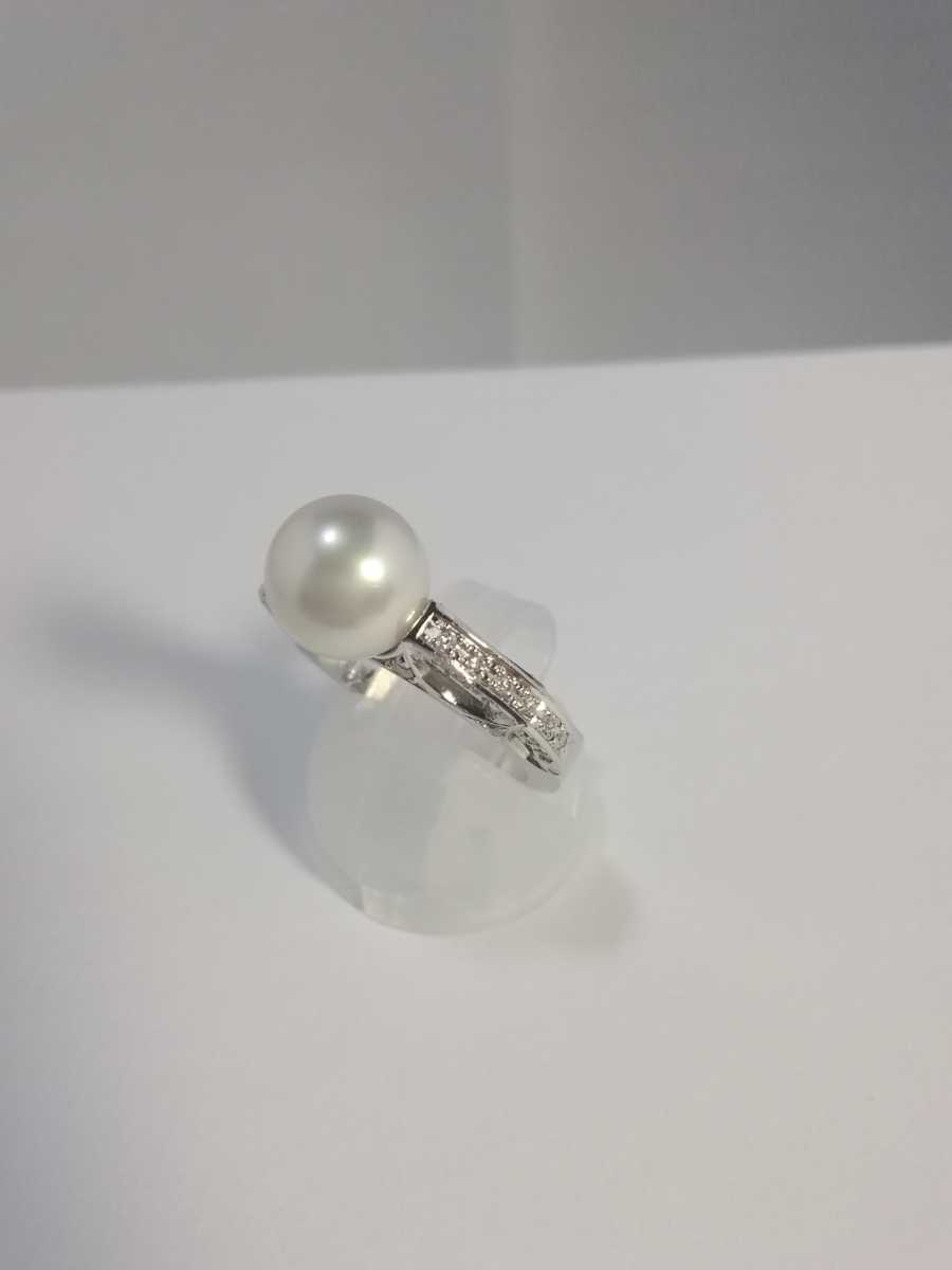 Ptアコヤ真珠ダイヤリング。8.8mm珠。D0.28ct.。の画像3