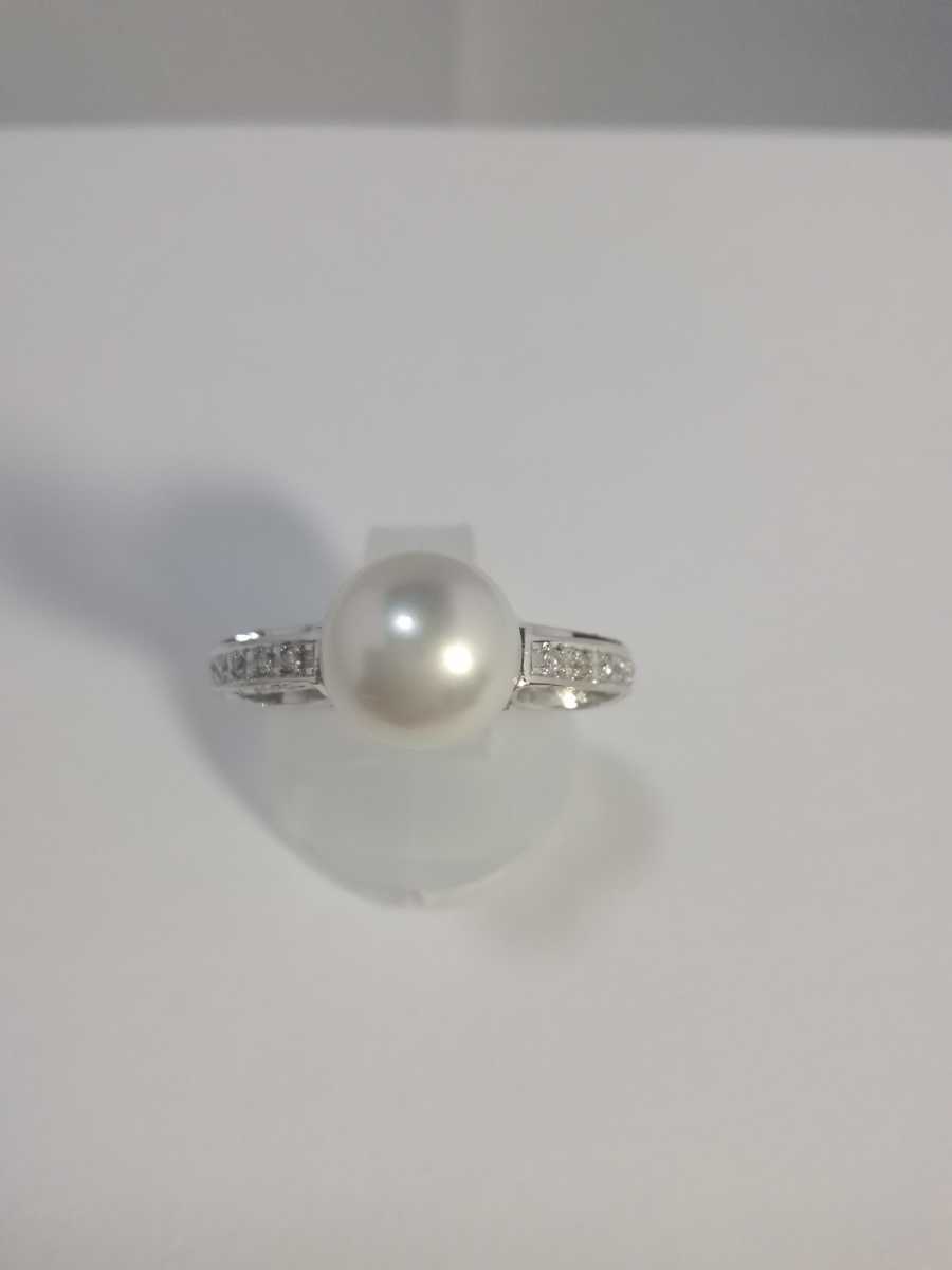 Ptアコヤ真珠ダイヤリング。8.8mm珠。D0.28ct.。の画像1