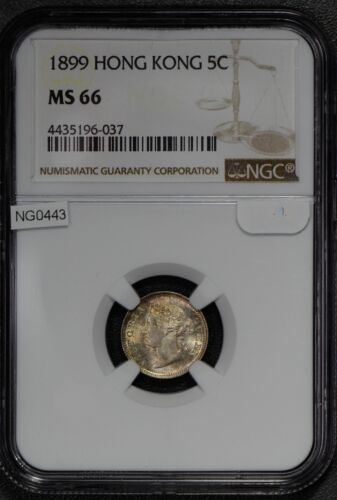  rare Hong Kong 1899 year 5 cent silver NGC MS66 yellow gold to person coin 