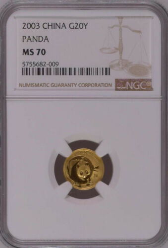 NGC MS70 最高鑑定 2003年中国パンダ1/20オンス金貨 硬貨