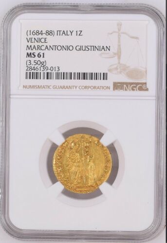 MS61 NGC 1 Zechino（1684年から1688年）マルカントニオGiustinian イタリア金貨 コイン 硬貨