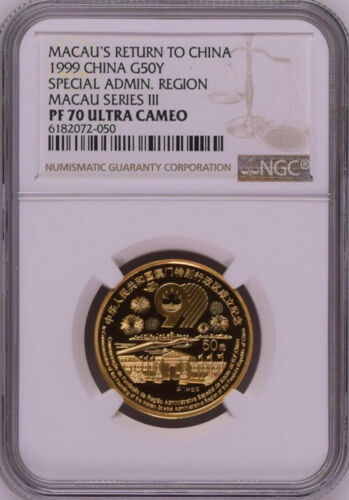 美品】 NGC PF70 硬貨 1/2オンス金貨 リターン中国へ 1999中国マカオ ...