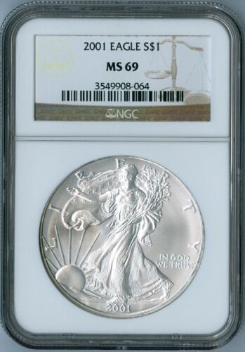 人気新品 2001アメリカンイーグル1オンス銀貨NGC 硬貨 LABEL 金貨 BROWN 69 MS MS69 その他