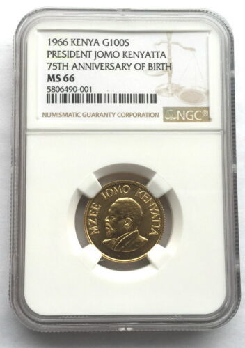 ケニア1966ケニヤッタ250シリングNGC MS66金貨、UNC 硬貨