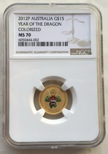 オーストラリア2012年ドラゴン 15ドルNGC MS70 最高鑑定 1/10オンス金貨（002） 硬貨