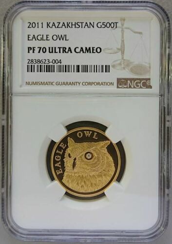 カザフスタンテンゲ2011 500 EAGLE OWL / 1ダイヤモンドPF70 最高鑑定 UCワット1/4オンスプルーフ 金貨 コイン 硬貨