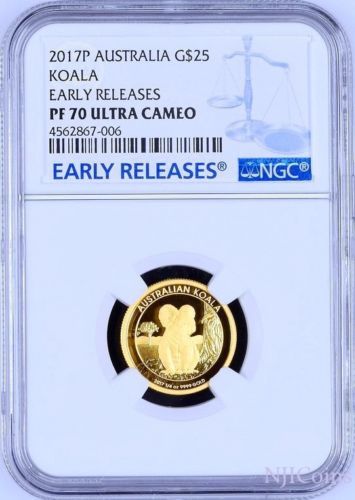 2017年オーストラリアKOALA 1/4 OZ $ 25 金貨 プルーフ COIN NGC PF70 最高鑑定 AUSTRALIA 1000年造幣 硬貨_画像1