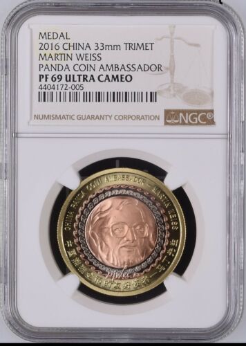 2016 Trimetal Panda Gold Coin 35th Anni Martin Wispan Damedal NGC69 Coin