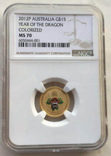 オーストラリア2012年ドラゴン 15ドルNGC MS70 最高鑑定 1/10オンス金貨（001） 硬貨の画像1