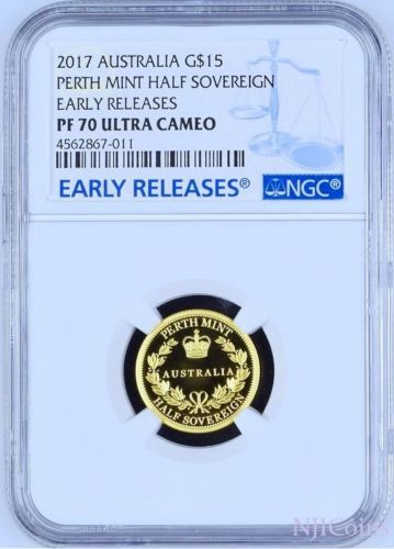 2017年オーストラリアハーフソブリン金貨 $ 15コインOGP NGC PF70 最高鑑定 UC ER 硬貨