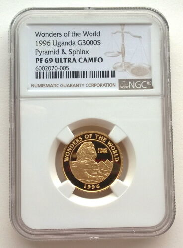 ウガンダ1996ピラミッドスフィンクス3000シリングNGC PF69金貨 コイン、プルーフ 硬貨_画像1