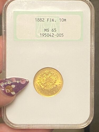 1882 FINLAND10-M Markkaa gold coin -arek Thunder MS 65 coin LL * RARE DATE coin 