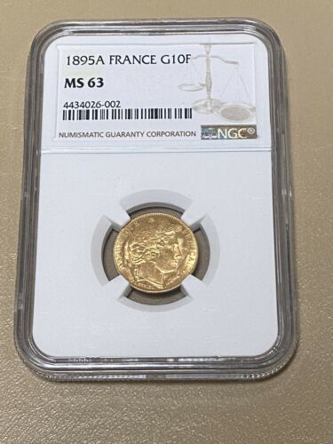 1895-A PARIS FRANCEセレスタイプ10-F フラン金貨 NGC MS 63 * RARE！ 硬貨