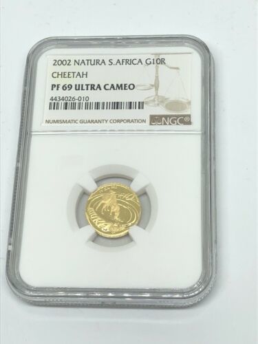 2002ナチュラ南アフリカチーター10 RランドNGCプルーフ PF69 金貨 コインウルトラカメオ 硬貨