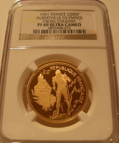 芸能人愛用 PF69UCアルベールビルオリンピック 500フランNGC フランス ...